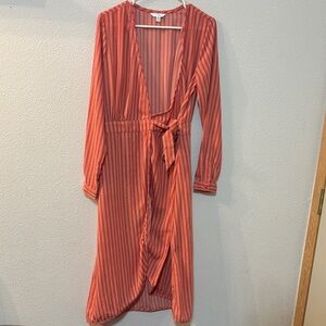 Time and Tru Coral Striped Long Sleeve Dress
